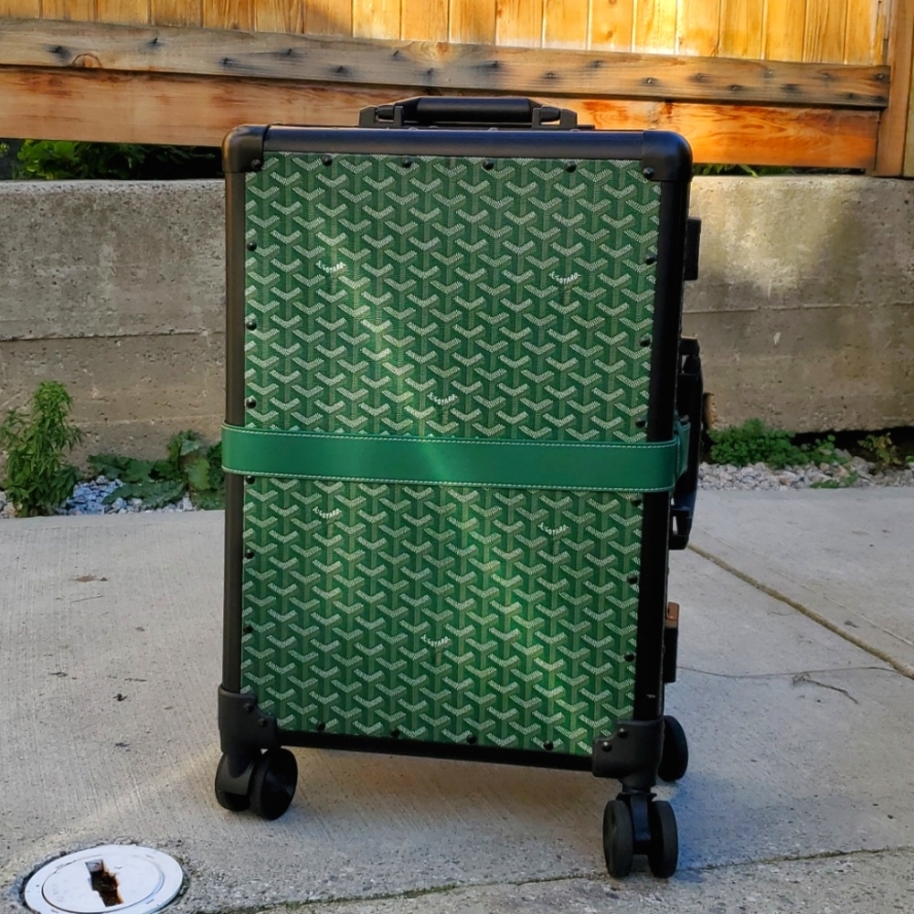 Goyard sml suit case  green & gold